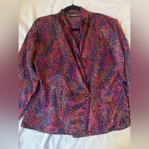 Vintage 80s/90s Blouse Notations, multicolor, faux wrap front